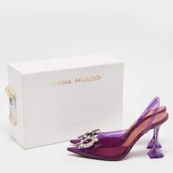 Pre Owned Amina Muaddi Purple PVC Begum Slingback Pumps Size 41