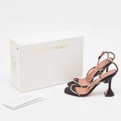 Pre Owned Amina Muaddi Black Crystal Embellished Satin Gilda Sandals Size 38