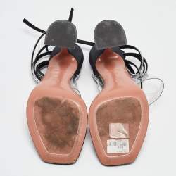 Pre Owned Amina Muaddi Black PVC and Satin Ankle Strap Sandals Size 37.5