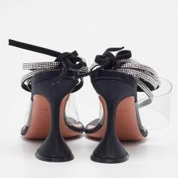 Pre Owned Amina Muaddi Black PVC and Satin Ankle Strap Sandals Size 37.5