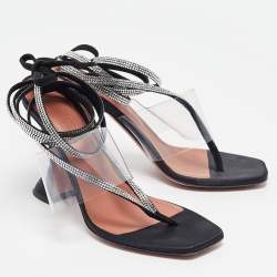 Pre Owned Amina Muaddi Black PVC and Satin Ankle Strap Sandals Size 37.5