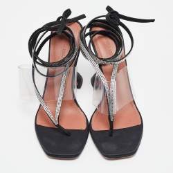 Pre Owned Amina Muaddi Black PVC and Satin Ankle Strap Sandals Size 37.5
