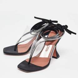 Pre Owned Amina Muaddi Black PVC and Satin Ankle Strap Sandals Size 37.5