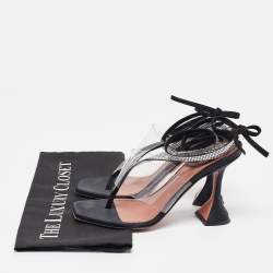 Pre Owned Amina Muaddi Black PVC and Satin Ankle Strap Sandals Size 37.5
