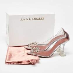 Pre Owned Amina Muaddi Transparent/Silver PVC and Leather Begum Pumps Size 40