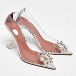 Pre Owned Amina Muaddi Transparent/Silver PVC and Leather Begum Pumps Size 40