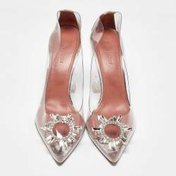 Pre Owned Amina Muaddi Transparent/Silver PVC and Leather Begum Pumps Size 40