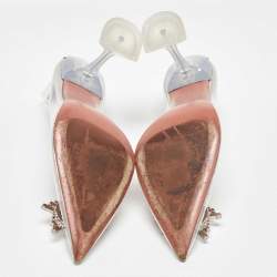 Pre Owned Amina Muaddi Transparent/Silver PVC and Leather Begum Pumps Size 40