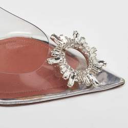 Pre Owned Amina Muaddi Transparent/Silver PVC and Leather Begum Pumps Size 40