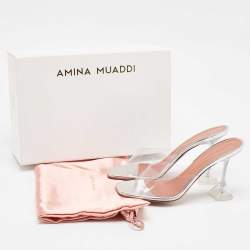 Pre Owned Amina Muaddi Transparent PVC Lupita Slide Sandals Size 39