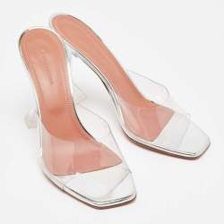 Pre Owned Amina Muaddi Transparent PVC Lupita Slide Sandals Size 39