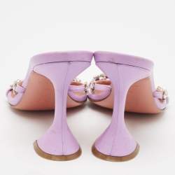 Pre Owned Amina Muaddi Purple Leather Crystal Embellished Slide Sandals Size 38