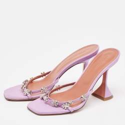 Pre Owned Amina Muaddi Purple Leather Crystal Embellished Slide Sandals Size 38