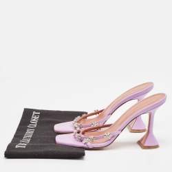 Pre Owned Amina Muaddi Purple Leather Crystal Embellished Slide Sandals Size 38