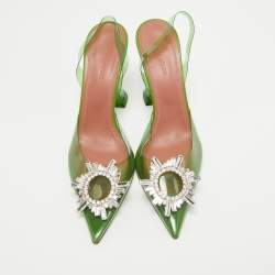 Amina Muaddi Green PVC Begum Slingback Sandals Size 38.5