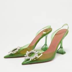 Amina Muaddi Green PVC Begum Slingback Sandals Size 38.5