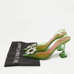 Amina Muaddi Green PVC Begum Slingback Sandals Size 38.5