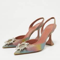 Amina Muaddi Multicolor Iridescent PVC Begum Slingback Pumps Size 38.5