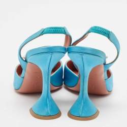 Amina Muaddi Blue Satin Begum Slingback Sandals Size 38.5