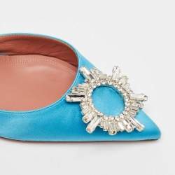 Amina Muaddi Blue Satin Begum Slingback Sandals Size 38.5