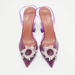 Amina Muaddi Purple PVC Begum Slingback Sandals Size 38