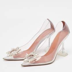 Amina Muaddi Transparent/Silver PVC and Leather Begum Pumps Size 37.5