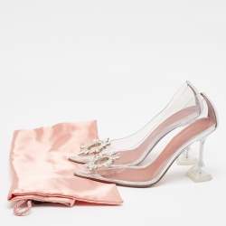 Amina Muaddi Transparent/Silver PVC and Leather Begum Pumps Size 37.5