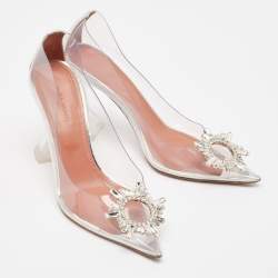 Amina Muaddi Transparent/Silver PVC and Leather Begum Pumps Size 37.5