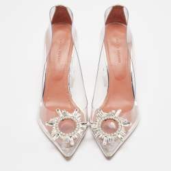 Amina Muaddi Transparent/Silver PVC and Leather Begum Pumps Size 37.5