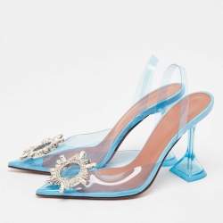 Amina Muaddi Blue PVC Begum Slingback Pumps Size 36.5