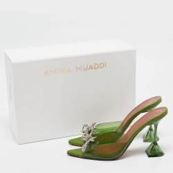 Amina Muaddi Green PVC Rosie Slide Sandals Size 38