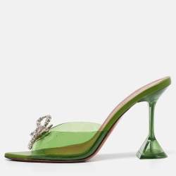 Amina Muaddi Green PVC Rosie Slide Sandals Size 38