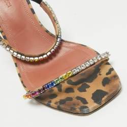 Amina Muaddi Brown Fabric and Leather Glid Slide Sandals Size 36.5