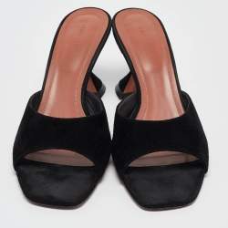 Pre Owned Amina Muaddi Black Suede lupita Slide Sandals Size 41