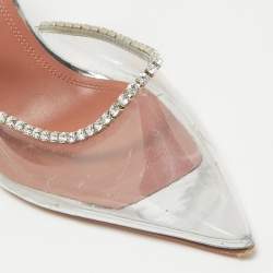 Pre Owned Amina Muaddi Transparent PVC Crystal Embellished Gilda Mules Size 37.5