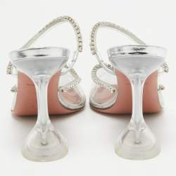 Pre Owned Amina Muaddi Transparent PVC Crystal Embellished Gilda Mules Size 37.5