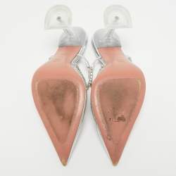Pre Owned Amina Muaddi Transparent PVC Crystal Embellished Gilda Mules Size 37.5
