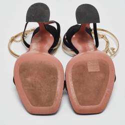 Pre Owned Amina Muaddi Black Leather and Suede Henson Ankle Strap Sandals Size 39.5