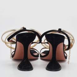 Pre Owned Amina Muaddi Black Leather and Suede Henson Ankle Strap Sandals Size 39.5