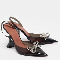 Pre Owned Amina Muaddi Black PVC Rosie Slingback Pumps Size 40