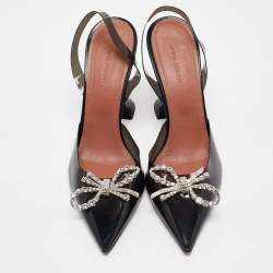 Pre Owned Amina Muaddi Black PVC Rosie Slingback Pumps Size 40