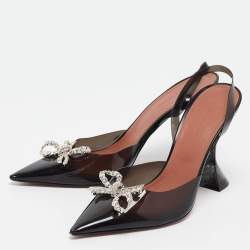 Pre Owned Amina Muaddi Black PVC Rosie Slingback Pumps Size 40