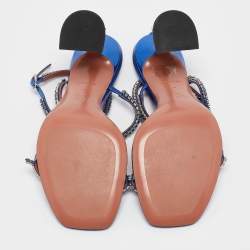 Pre Owned Amina Muaddi Blue Leather Gilda Ankle Strap Sandals Size 39