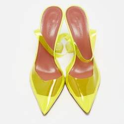 Pre Owned Amina Muaddi Neon Yellow PVC Holli Glass Slingback Pumps Size 37