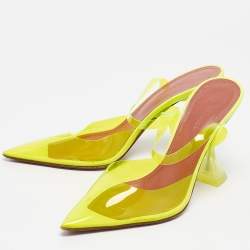 Pre Owned Amina Muaddi Neon Yellow PVC Holli Glass Slingback Pumps Size 37
