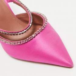 Pre Owned Amina Muaddi Pink Satin Crystal Embellished Gilda Mules Size 38
