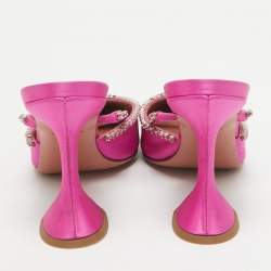 Pre Owned Amina Muaddi Pink Satin Crystal Embellished Gilda Mules Size 38