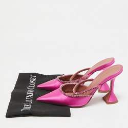 Pre Owned Amina Muaddi Pink Satin Crystal Embellished Gilda Mules Size 38