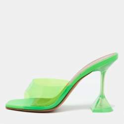 Amina Muaddi Fluro Green PVC Lupita Slide Sandals Size 36