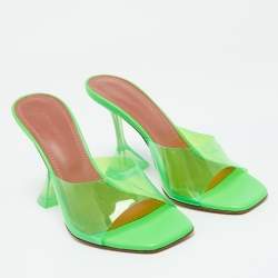 Amina Muaddi Fluro Green PVC Lupita Slide Sandals Size 36